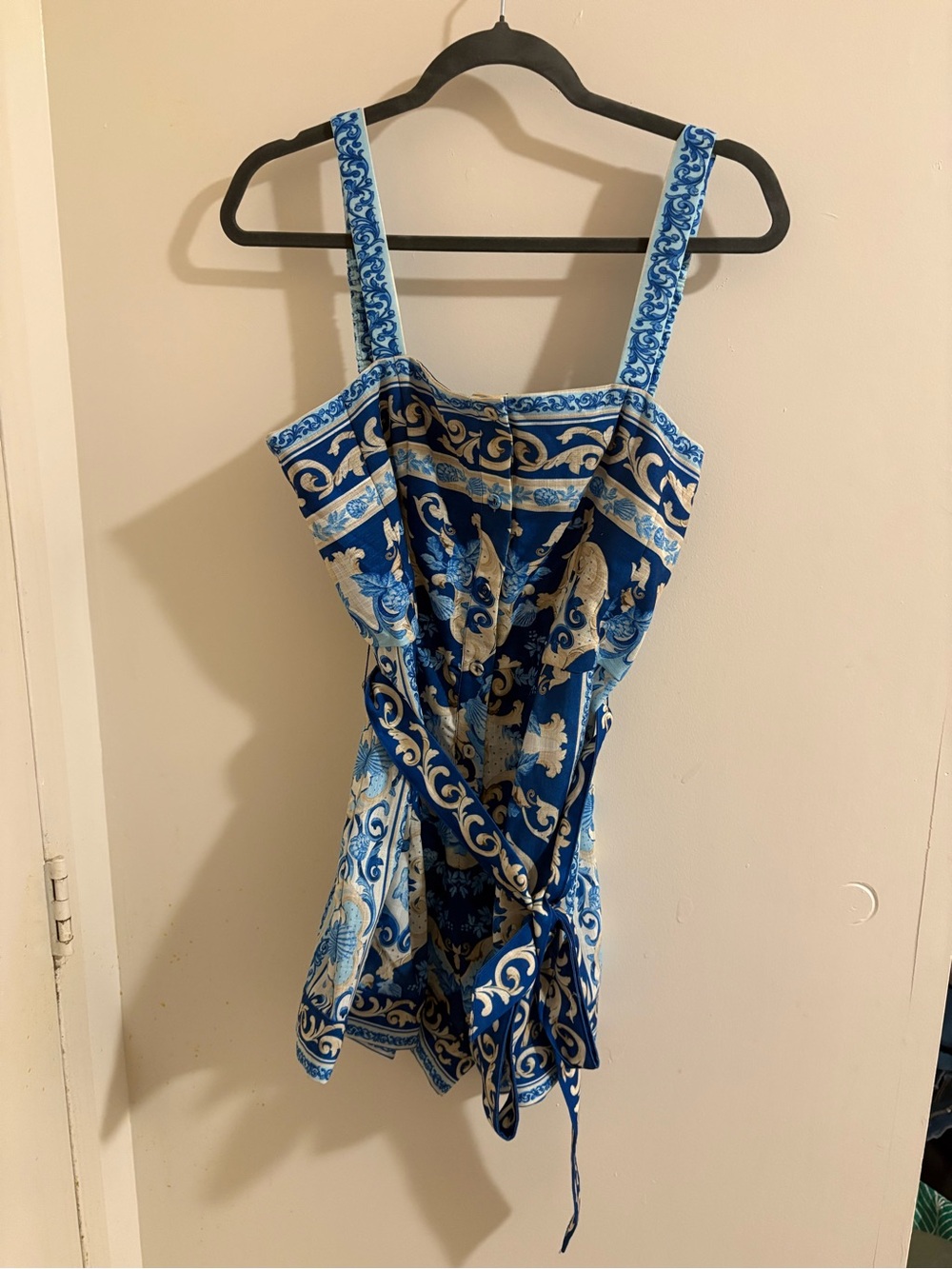 H&M Blue and White Printed Camisole Romper